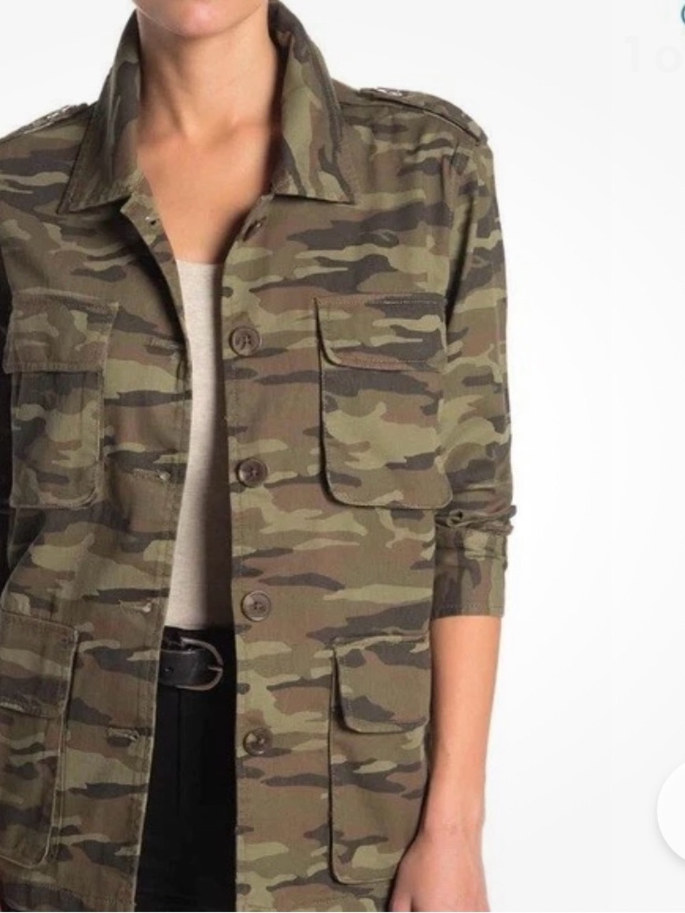 CASLON CAMO utility jacket coat small petite four pocket button EUC